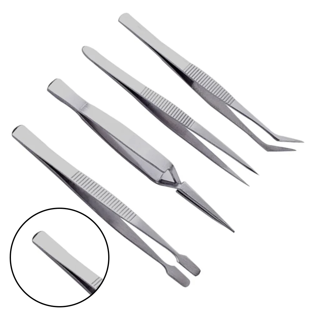 4Pcs Tweezers Kit  Stainless Steel Precision Tweezers Thickened Straight Bent Clip Tool For Electronics Repair Gripping Assembly