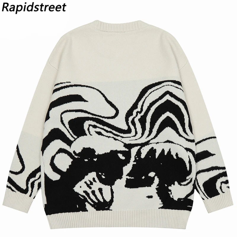 Vintage Knitted Sweaters Streetwear Y2K Grunge Hip Hop Skull Skeleton Jumpers Men Harajuku Casual Punk Gothic Pullover Unisex