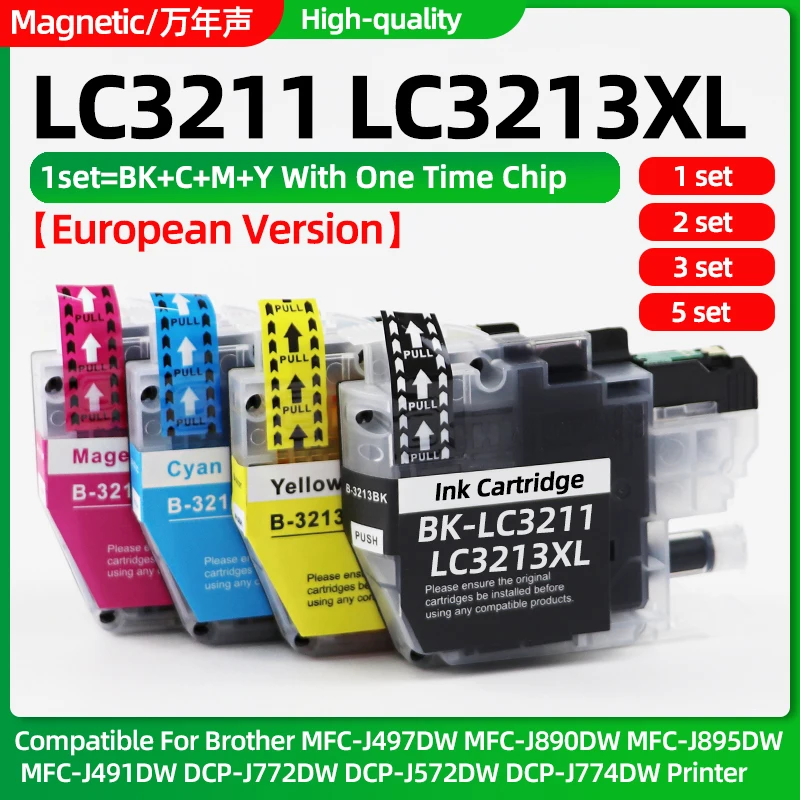 1~5set LC3213XL LC3213 XL LC3211 Ink Cartridge Compatible For Brother DCP-J572DW MFC-J491DW MFC-J497DW DCP-J772DW J774DW Printer