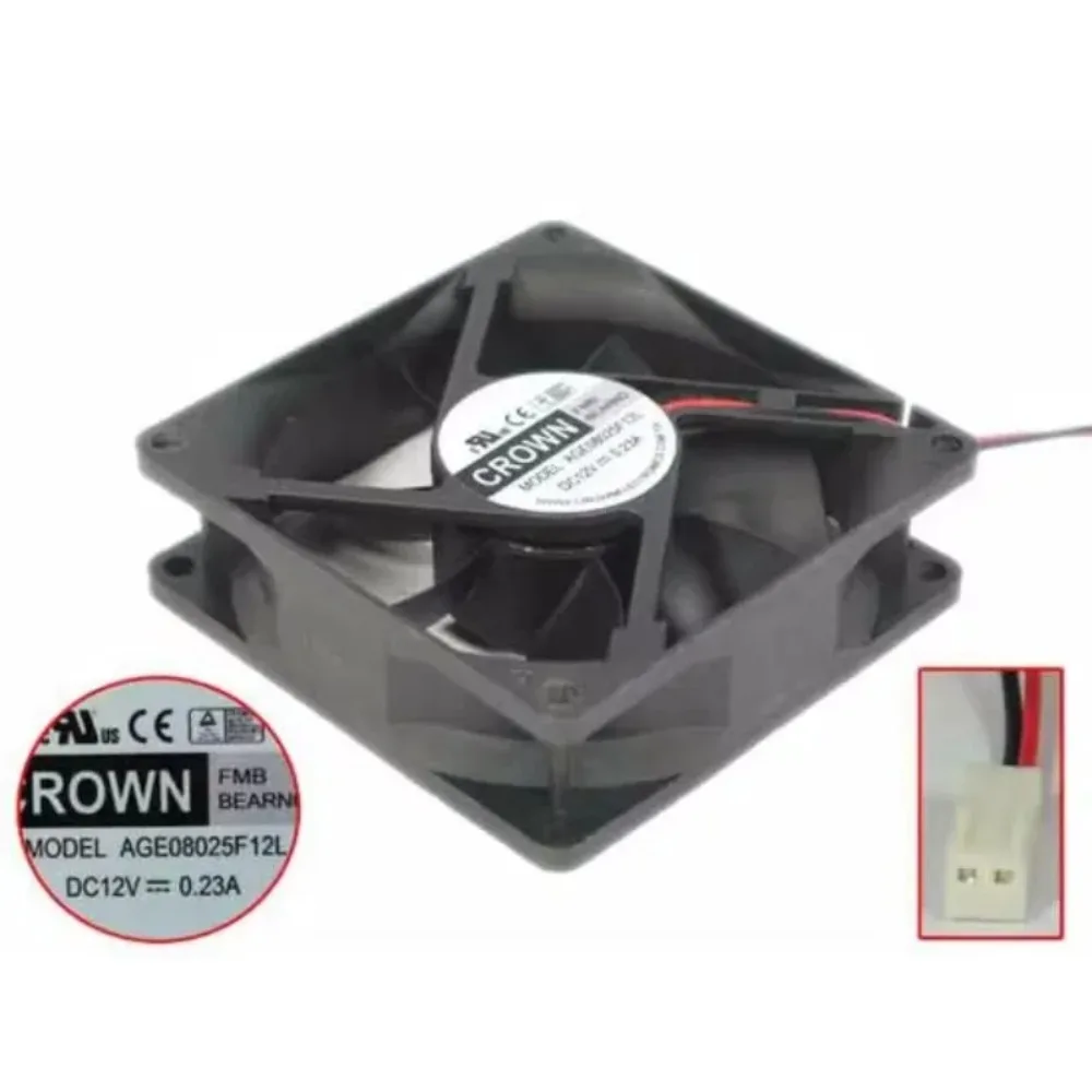 CROWN AGE08025F12L  Cooling Fan DC 12V 0.23A 80x80x25mm 2-Wire