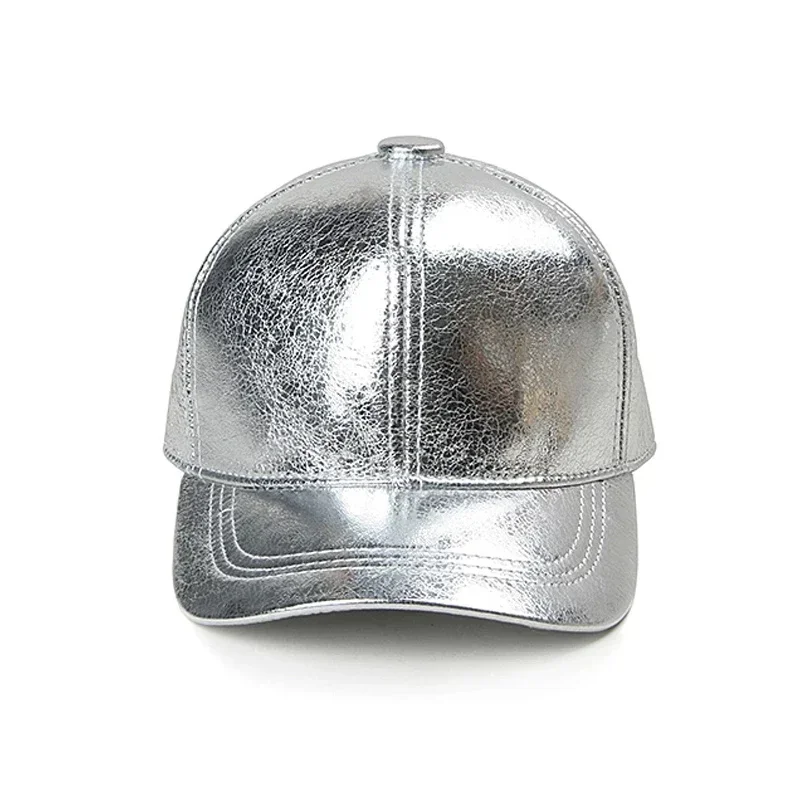 Winter Unisex Genuine Leather Baseball Cap Men Women Outdoor Casual Bright Golden/Silver Hip Pop Hat Male Hockey Snapback Chapeu