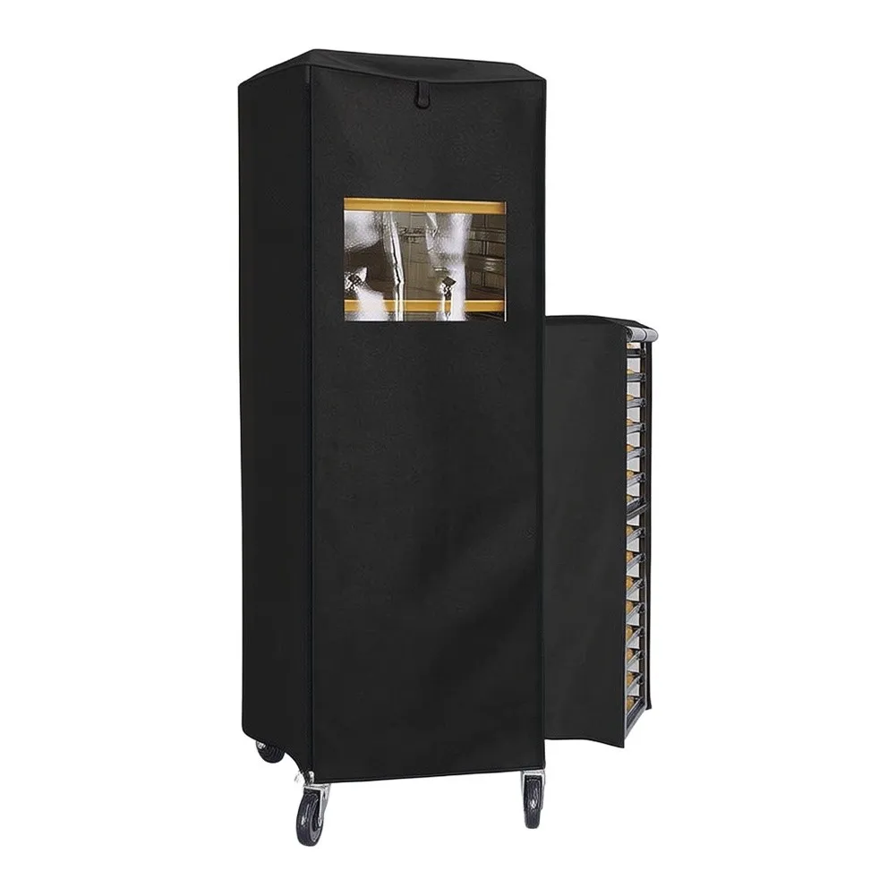Waterproof 420D bread baking holder dust cover with ventilation feature and zipper for access for large bakery racks