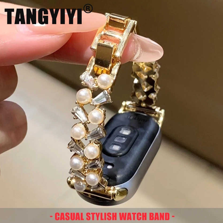 

Fashion Braided Pearl Diamond Bracelet For Xiaomi Mi Band 10 8 9 Pro Metal Strap Miband 9Pro 8 Pro Smart Watch Replace Wristband