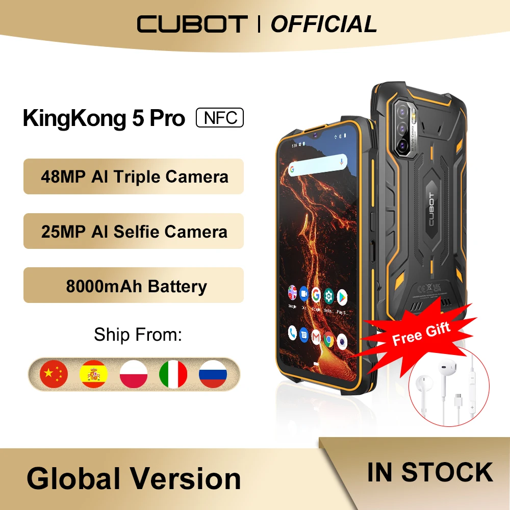 Cubot KingKong 5 Pro IP68/IP69K Waterproof Smartphone Rugged Phone 8000mAh 48MP Triple Camera Android 11 NFC 64GB Global 4G LTE