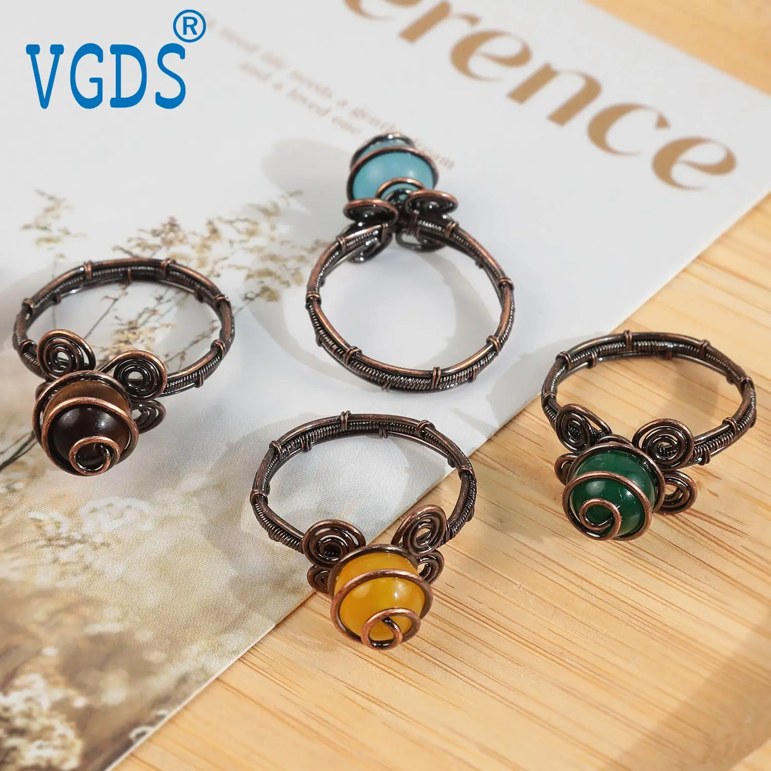 

Multi-Material Natural Crystal Antique Copper Wire-Wrapped Rings |Handmade Vintage Fashion Charms Jewelry For Women Men Gifts