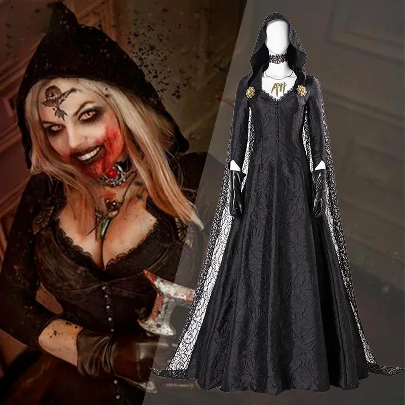 Resident Village Bela Cassandra Daniela Cosplay Costume Evil Vampire Lady Dress Outfits Scary Role Halloween Party Hooded cape