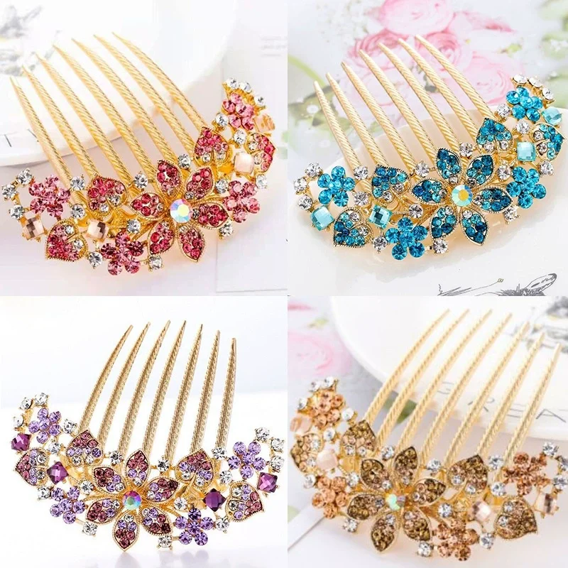 

Luxury Rhinestone Alloy Hair Comb Elegant Vintage Accessory Hairpin Crystal Flower Hair Clip Hair Sticks Women Hair Accessories