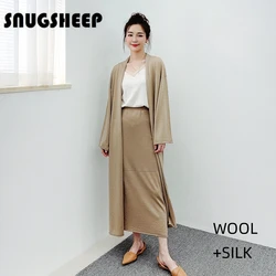 spring wool silk long cardigan fashion women knit sweater top coat style sleeve fall woman clothing knitted korean ladies fall