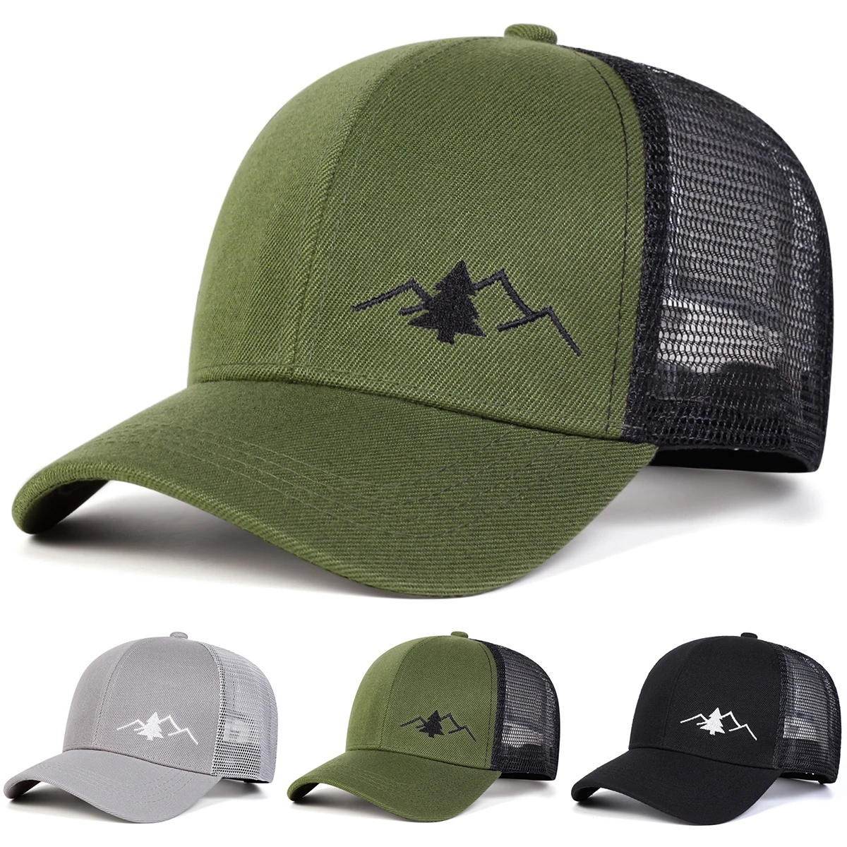 Unisex Mountain Trees Embroidery Baseball Net Caps Spring and Summer Outdoor Adjustable Casual Hats Sunscreen Hat Sports Cap