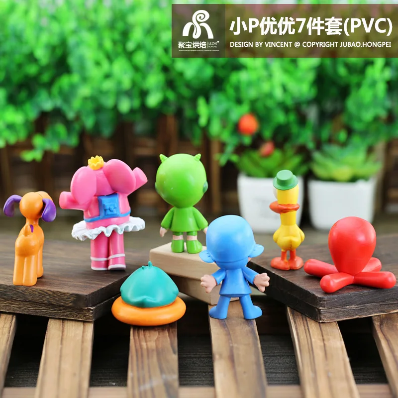 7Pcs/Set Pocoyo Animal Toy Bird Duck Elephant Doll Model Scene Ornaments Anime Cartoon Cute Pvc Figures Toys