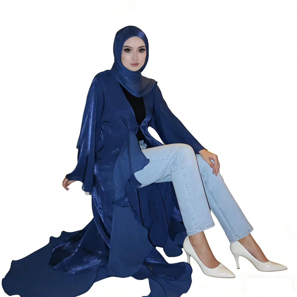 

Дубайское атласное кимоно с открытым передом, длинный кардиган, абайя, мусульманское платье-хиджаб для женщин, турецкий кафтан, исламская джалабия, марокканское платье для женщин