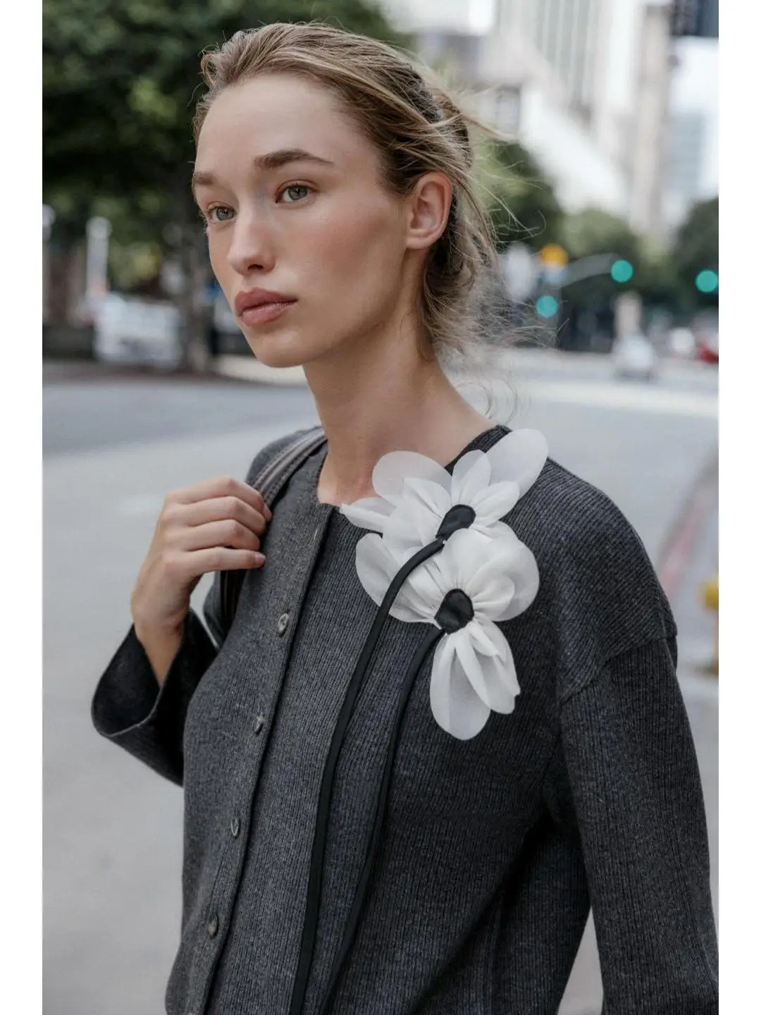 

Early Autumn Long Sve Button Closure Straight Tube Hem Color Blo Flower Decoration Coat for Women Thiened Plant Pattern