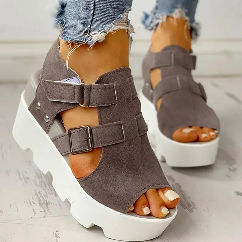 Women Summer Sandals Wedges Heel Black White Casual Designer Shoes Footwear Buckle Strap Open Toe Platform Sandel Women Shoes
