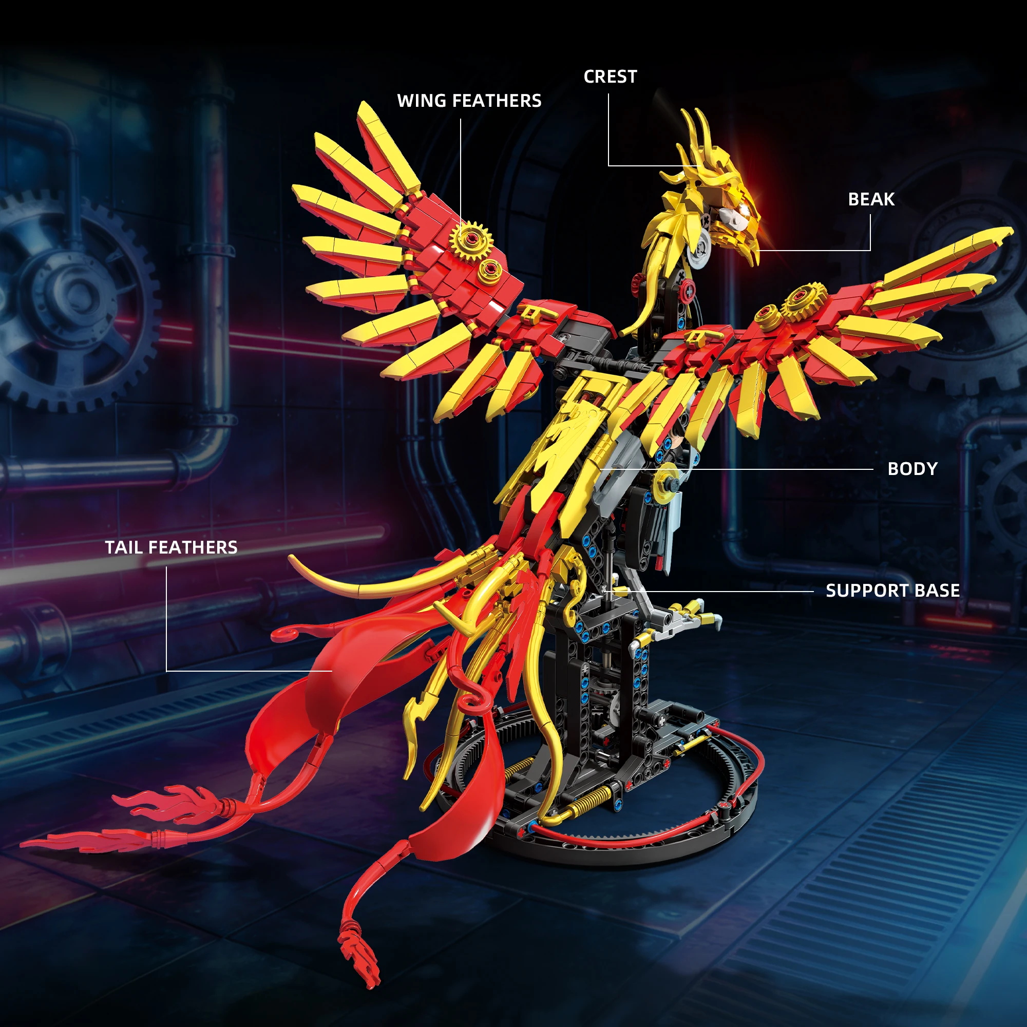 Creative Mechanical Phoenix Mythical Beast Bricks Kit, Complex Gear Mechanical DIY Assembly Model, Ideal Birthday Holiday Gift