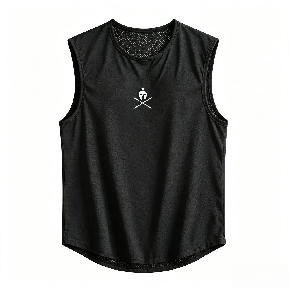 Spartan Helmet Cross Spear Print Men Sleeveless T Shirt Quick Dry Gym Tank Top Athletic Fitness Summer Sport Vest