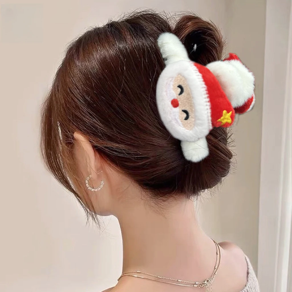 AWAYTR Christmas Plush Hair Claws Clip For Women Girls Cute Santa Claus Crab Clamps Hair Pin Fashion Winter Hair Accessories