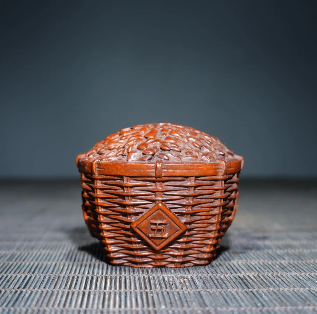Old Boxwood bamboo basket a bumper grain harvest Yuanbao Money Grain wealth Handheld components Amass wealth Ornaments