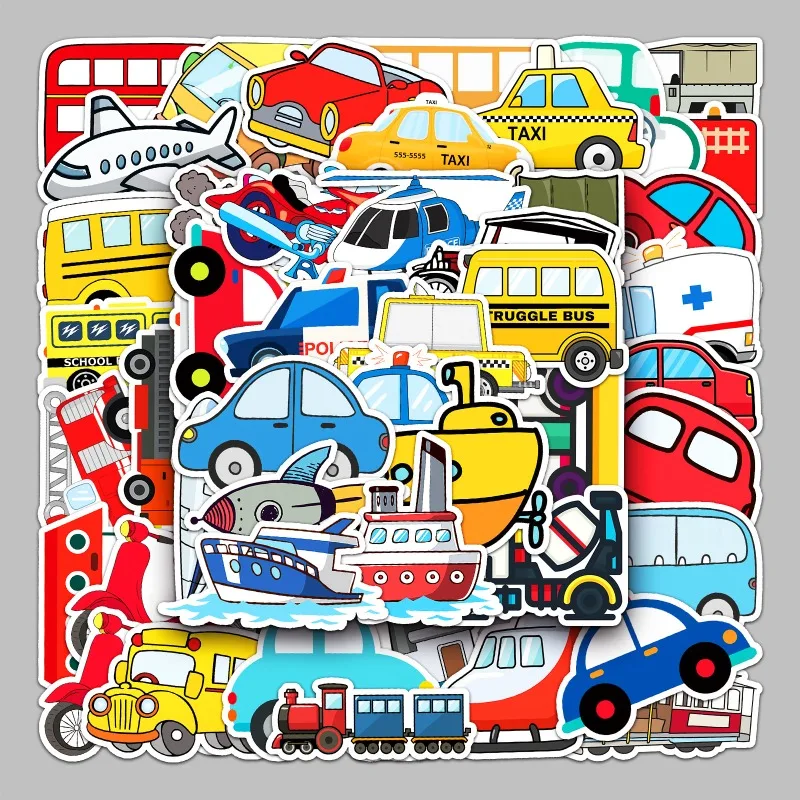 50pcs Cartoon Personalized Transportation Creative Doodle Decorative Stickers