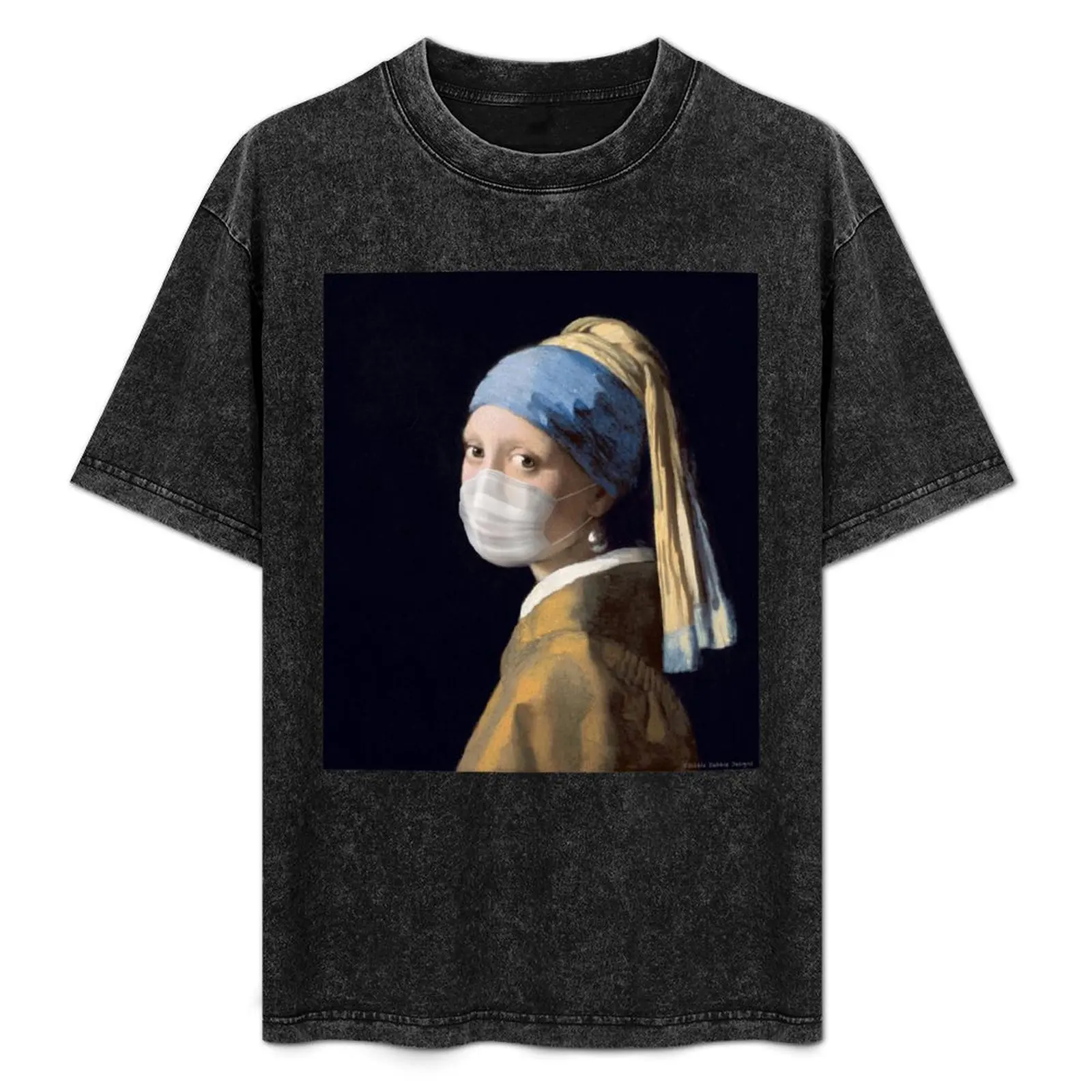 Famous Painting Girl with a Pearl Earring Wearing Mask T-Shirt plain tops plus sizes Men's clothing