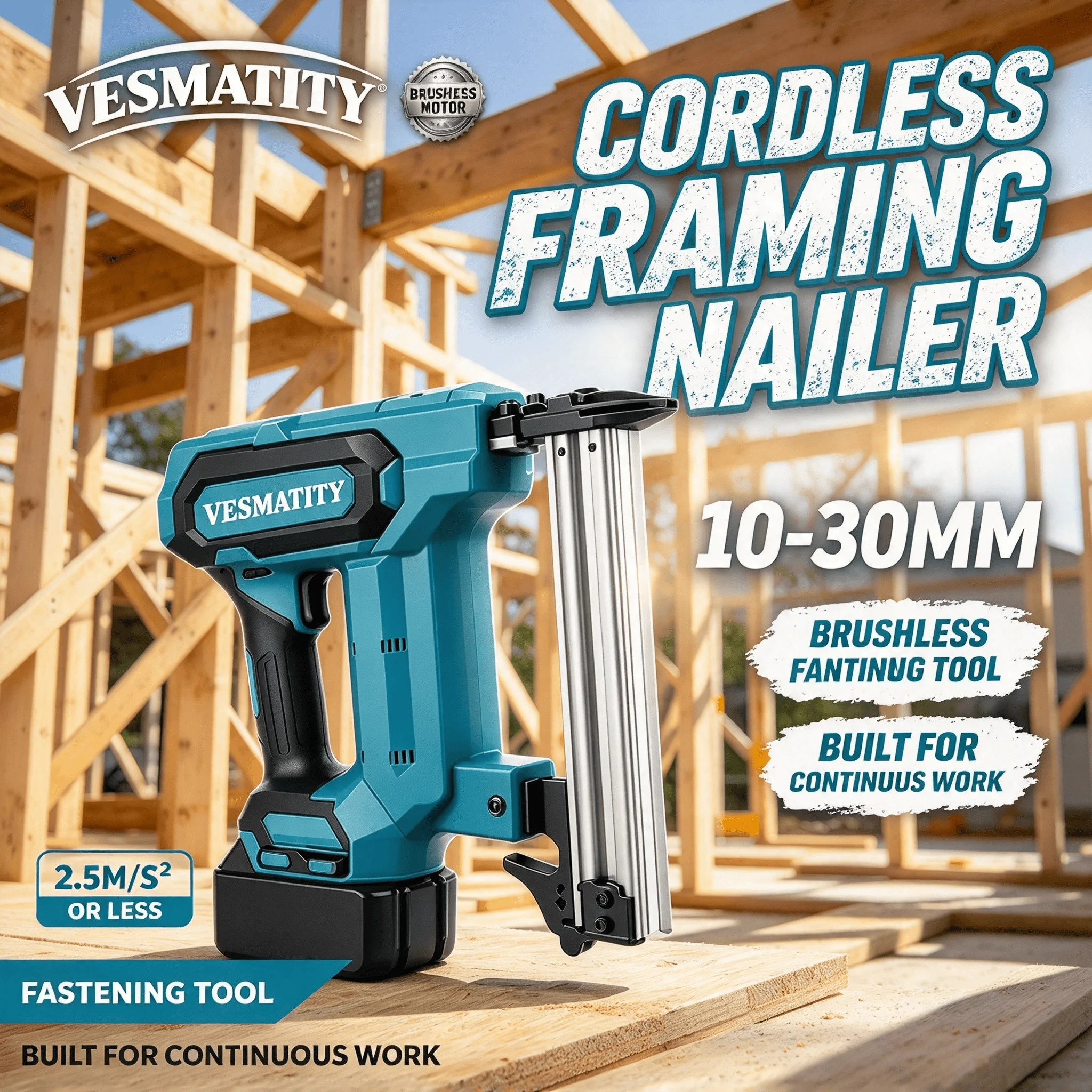 VESMATITY Cordless Nail Gun Heavy Nailer 100 Nail Tool for DIY Flooring Shelving Wood Projects for Makita Battery Pro Turbo