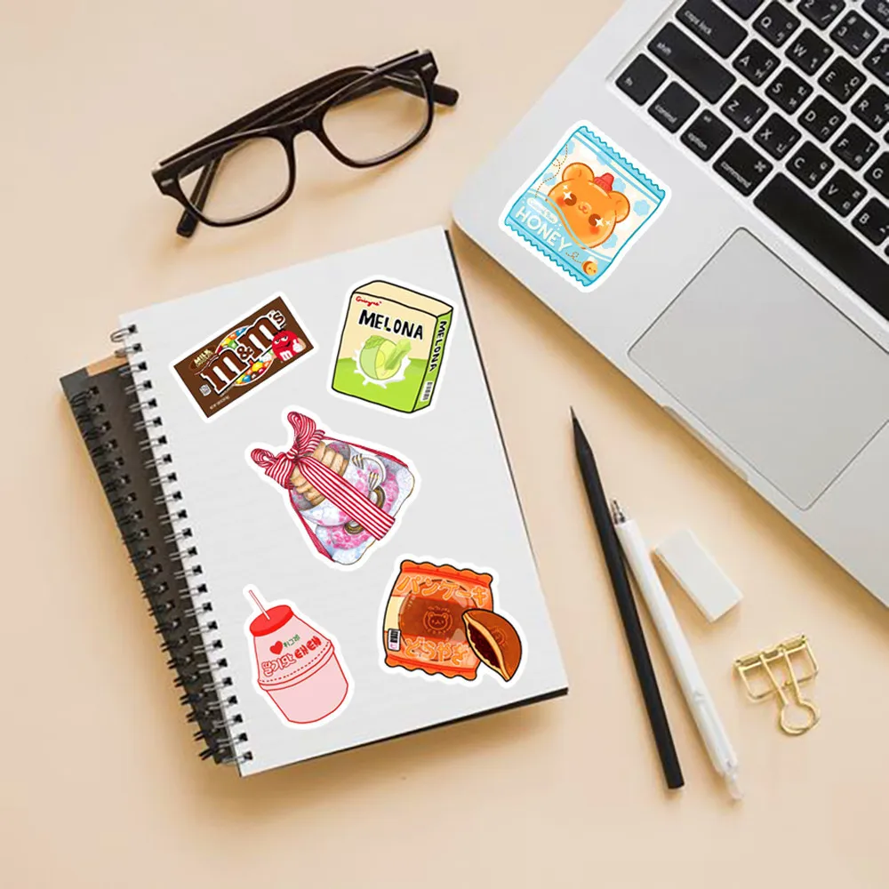 50Pcs Cute Snack Stickers Food Stickers Drink Stickers Kawaii Small Beverage Stickers Korean Stickers for Water Bottles Laptop