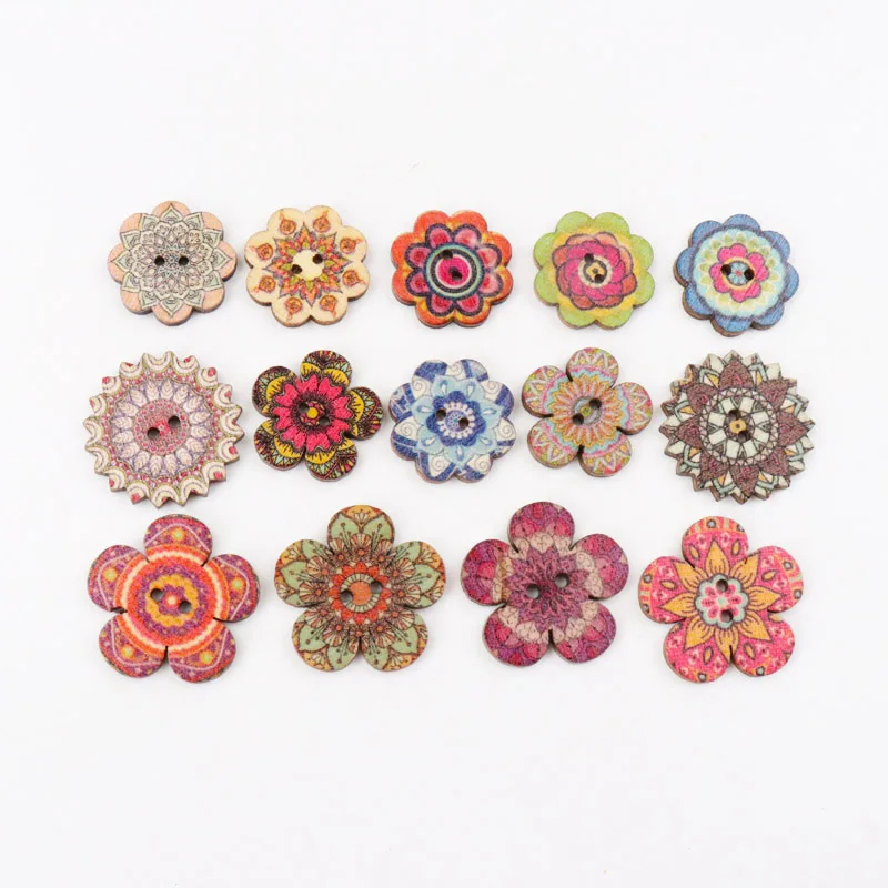 Natural Wooden Flower Stripe Shape Buttons Sewing Scrapbooking Handmade Costume Accessories Home Decoration DIY 50pcs 20-25mm