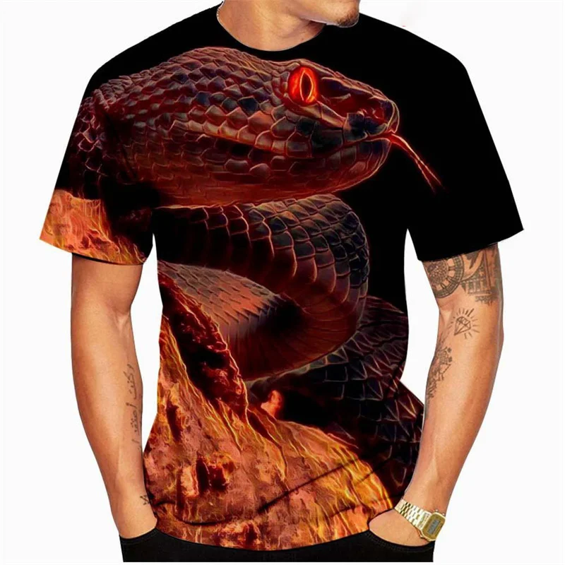 Cool Snake Pattern T-Shirt For Men Cold Blooded Animals 3D Printed Tees Summer Casual Short Sleeve O-Neck Tops Loose T Shirts