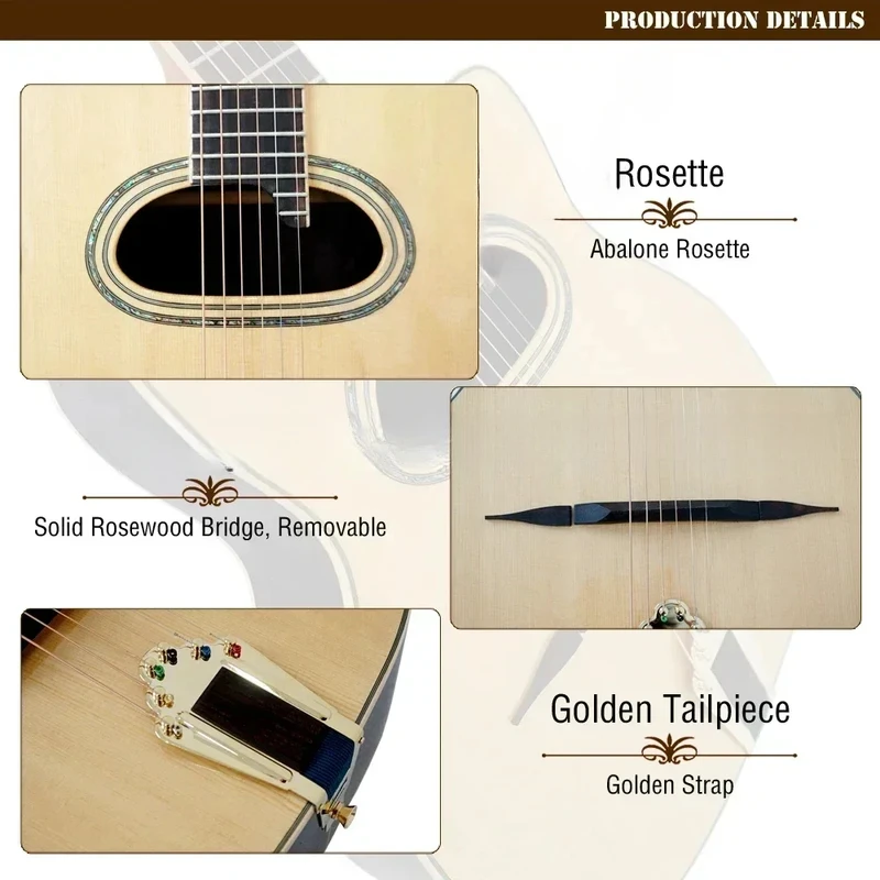 Acoustic Guitar Handmade Professionals Playable Gloss Finish D Hole Arch Top Steel String Gypsy Jazz Manouche