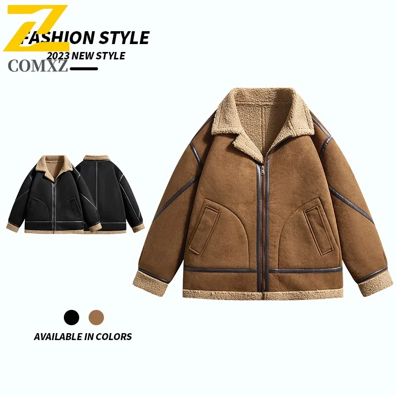 

Men's Suede Fleece Jacket Winter Windproof Padded Coat Sports Bomber Style Waterproof Thermal Lined Shearling Outdoor Casual2025