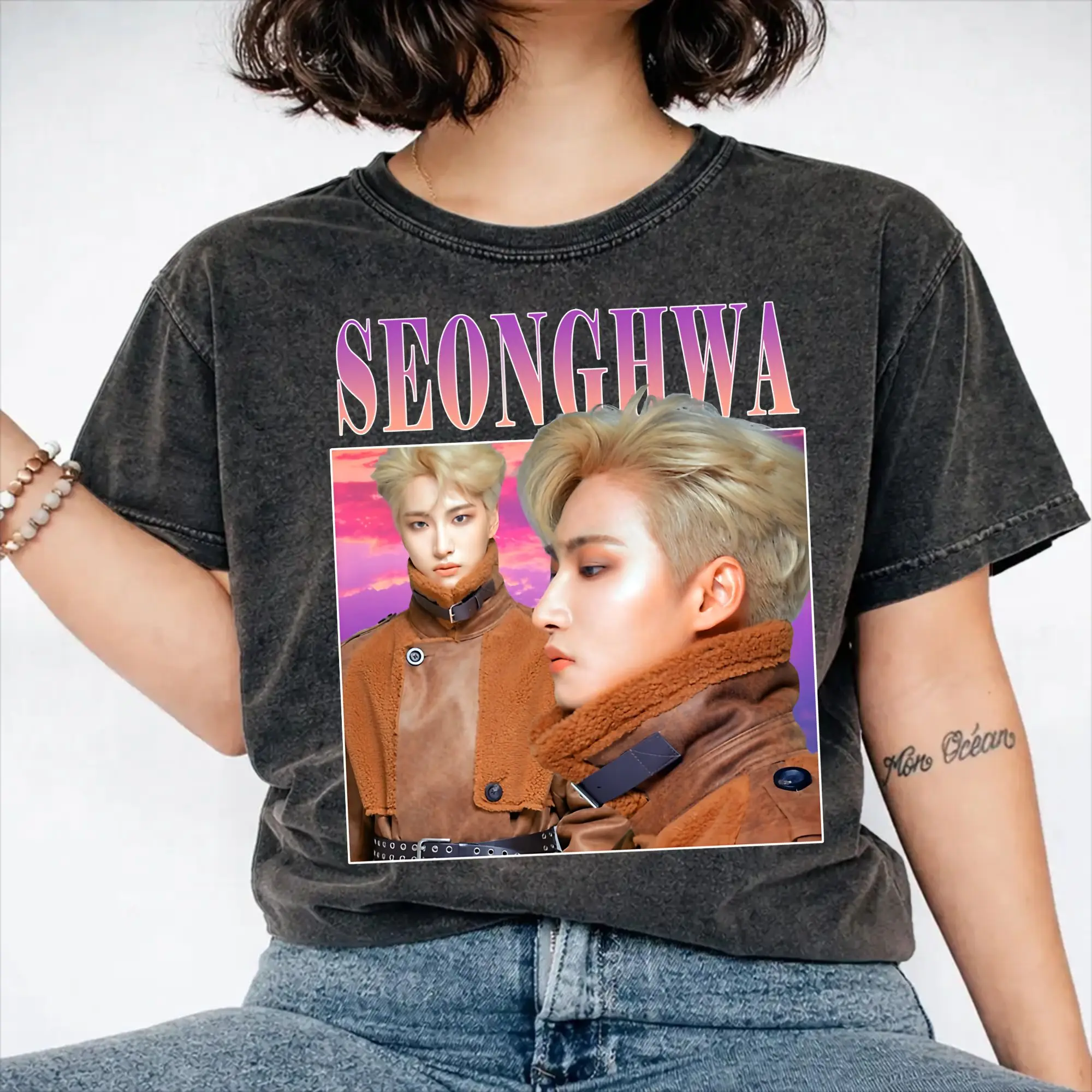 2026 Ateez Seonghwa  Washed Shirts Outfit Oversize T-Shirts  for Men Women Tees