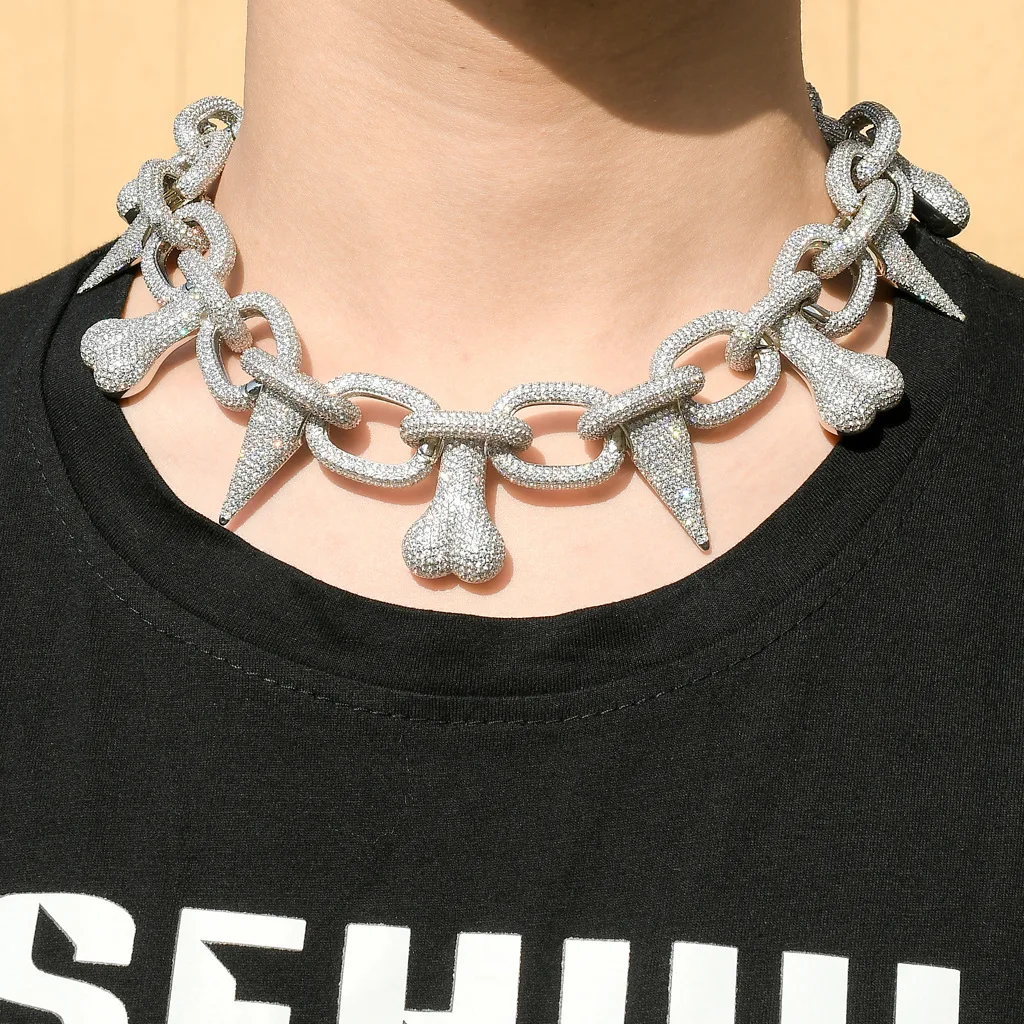 

Luxurious Hip Hop Super Exaggeration Big Bling Skull Necklace Micro Paved Iced Out CZ Store Long Chain Link Necklace For Men