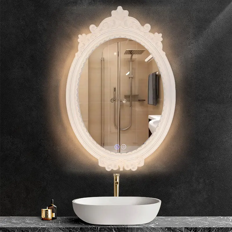 LED smart  French cosmetic mirror, touch defogging bathroom stepless dimming round mirror