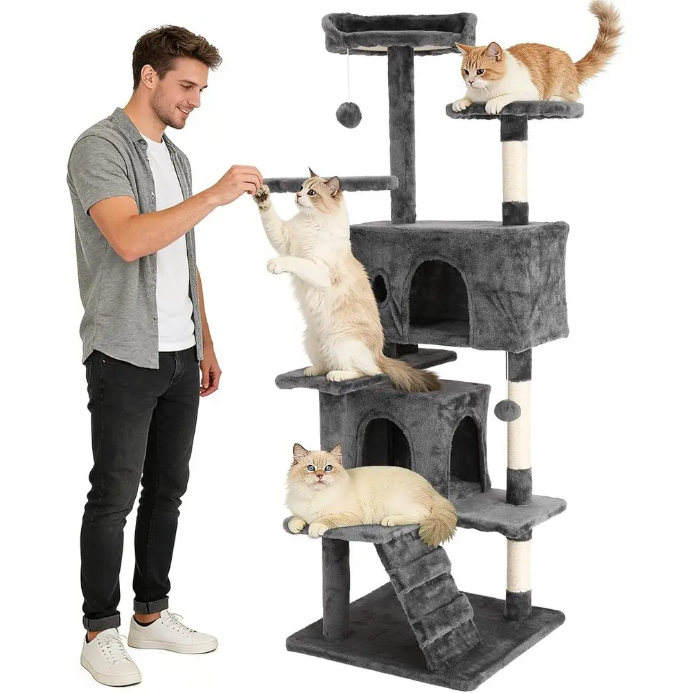

70 Tall Cat Tower with Playhouse, Climbing Ladder, Perches, and Scratching Post Toys