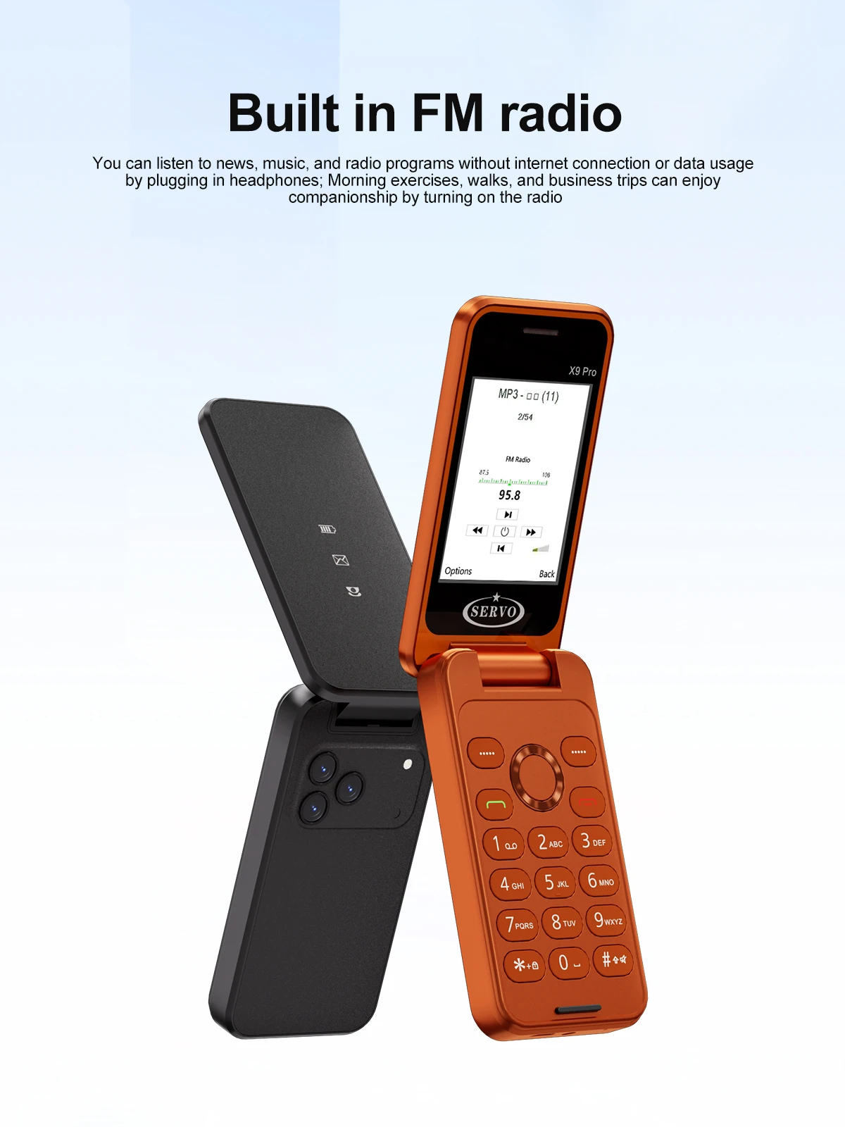 SERVO X9 PRO Foldable Mobile Phone 2G Three SIM Standby 2.4"Display Speed Dial Call Recording FM Radio Button Flip Cellphones