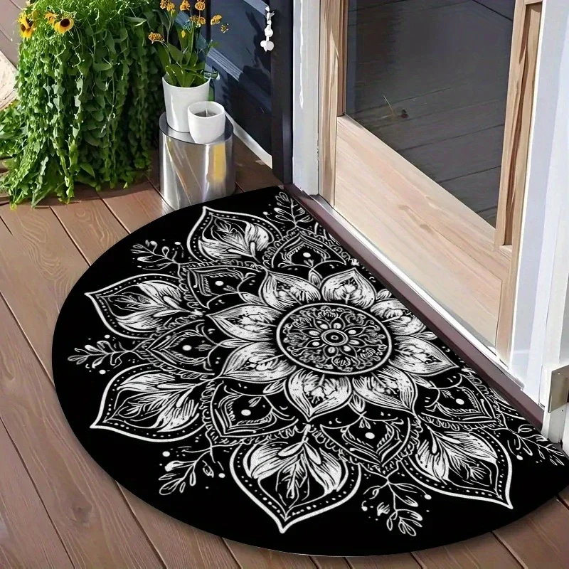Mandala Semi Circular Welcome Door Mat Wear Resistant Dirt Resistant Non Slip Indoor Outdoor Entrance Rug Home Decor