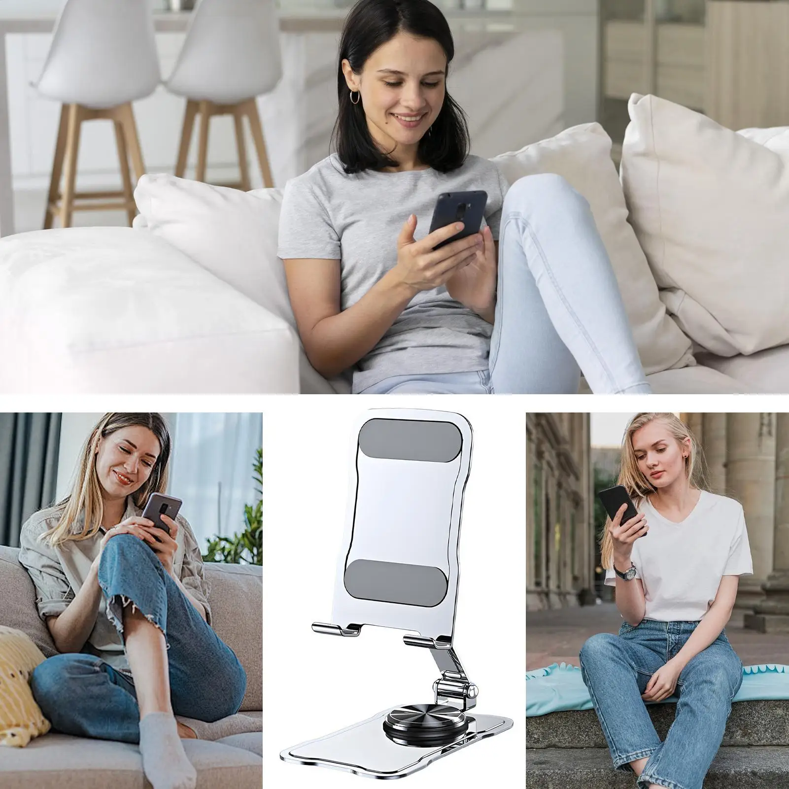 Soporte de teléfono para escritorio, soporte plegable para teléfono, soporte giratorio ajustable, soporte pequeño para teléfono inteligente para fotografía, filmación de Vlogging