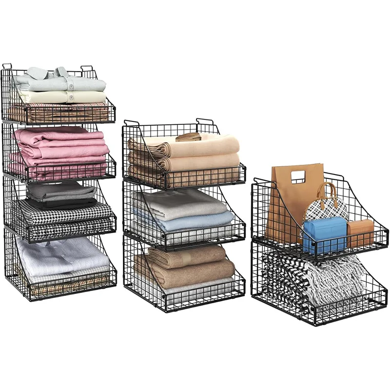 

Four-piece stackable wire basket Snack storage rack Multifunctional folding storage basket Quick stacking