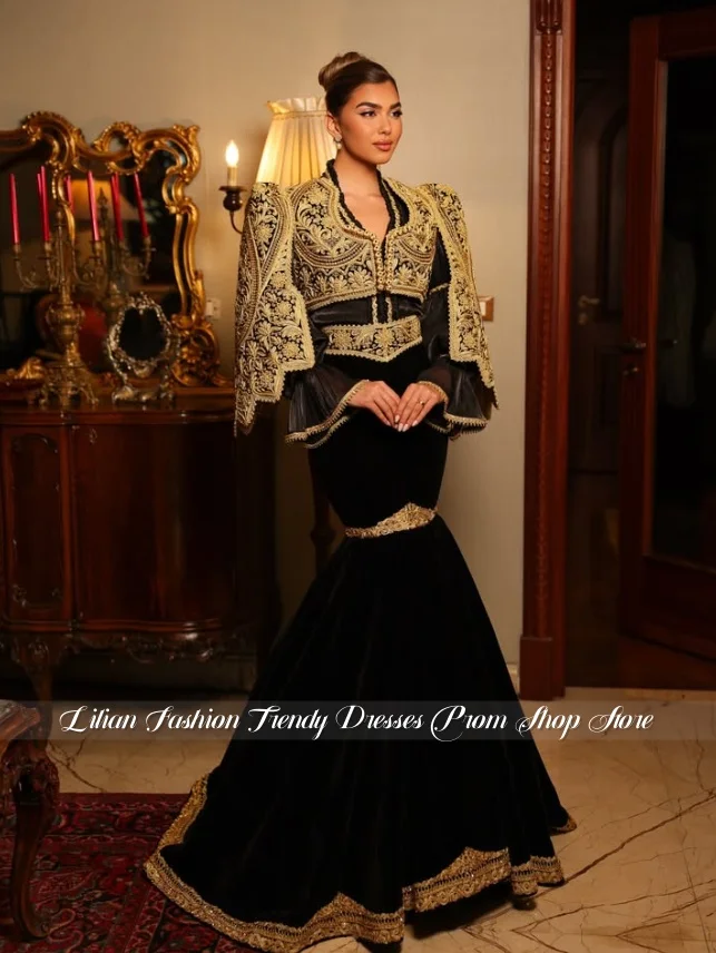 Customized Gorgeous Algerian Wedding Dress Long Sleeved Ethnic Fishtail Gown Formal Evening Gown for Special Occasions