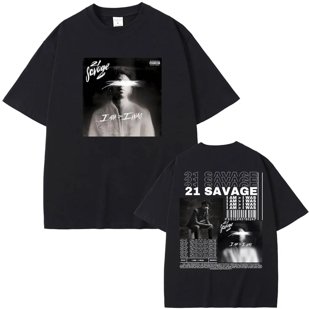 Rapper 21 Savage I Am I Was Music Album Graphics T-shirt Men Hip Hop Vintage Oversized T Shirts Male Casual Tshirt Streetwear