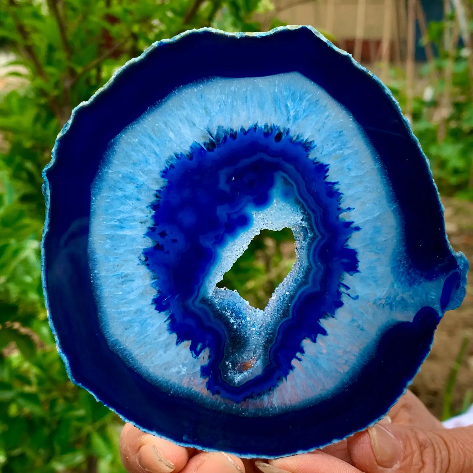 12-14cm Natural Blue Agate Slice Up Quartz Crystal Mineral Specimen Reiki Treatment Home Demagnetization Decorative Energy Gem