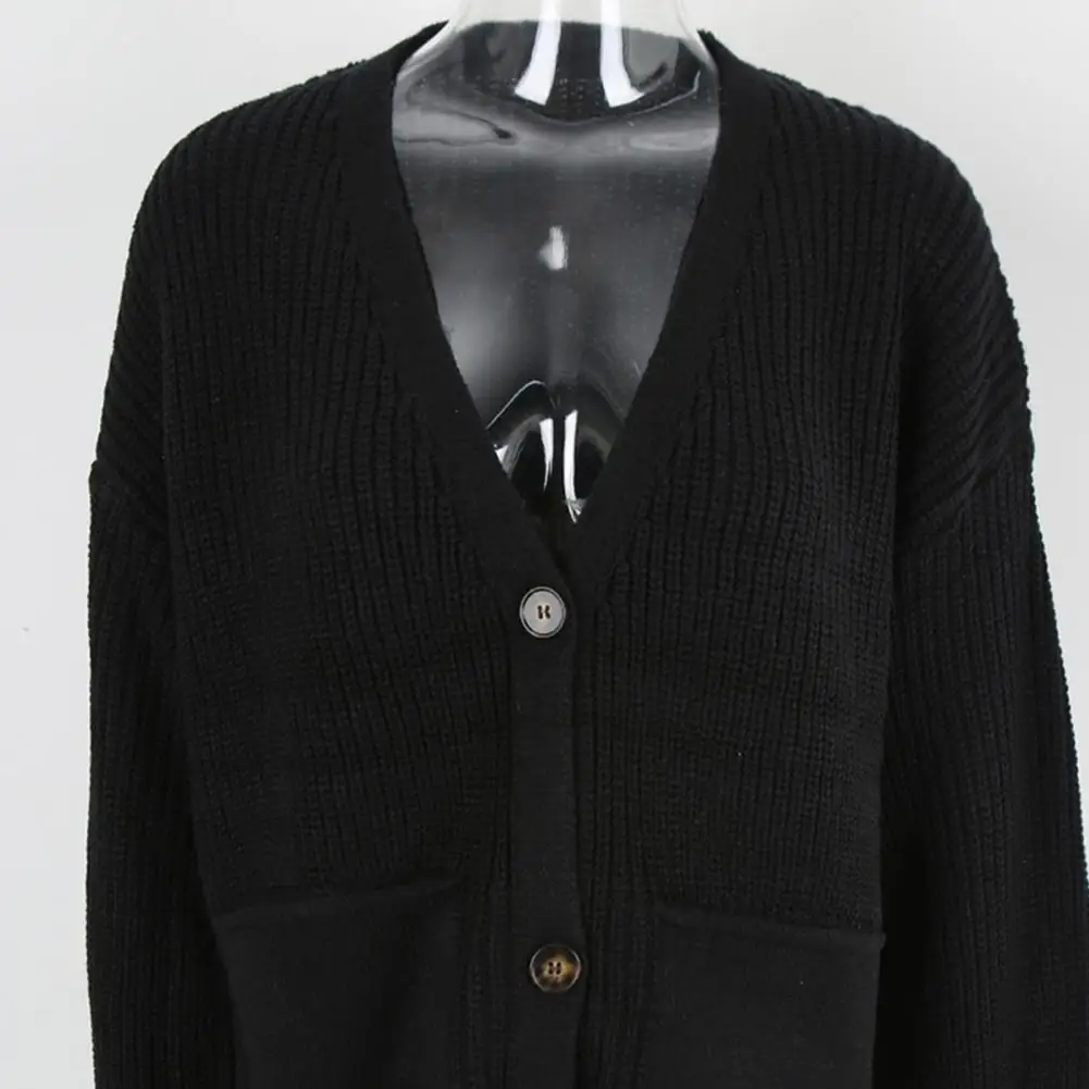 Women Knitted Coat Acrylic Material Jacket Women’s Oversized Button-down Cardigan Sweater with Pockets Knitted Long Sleeve