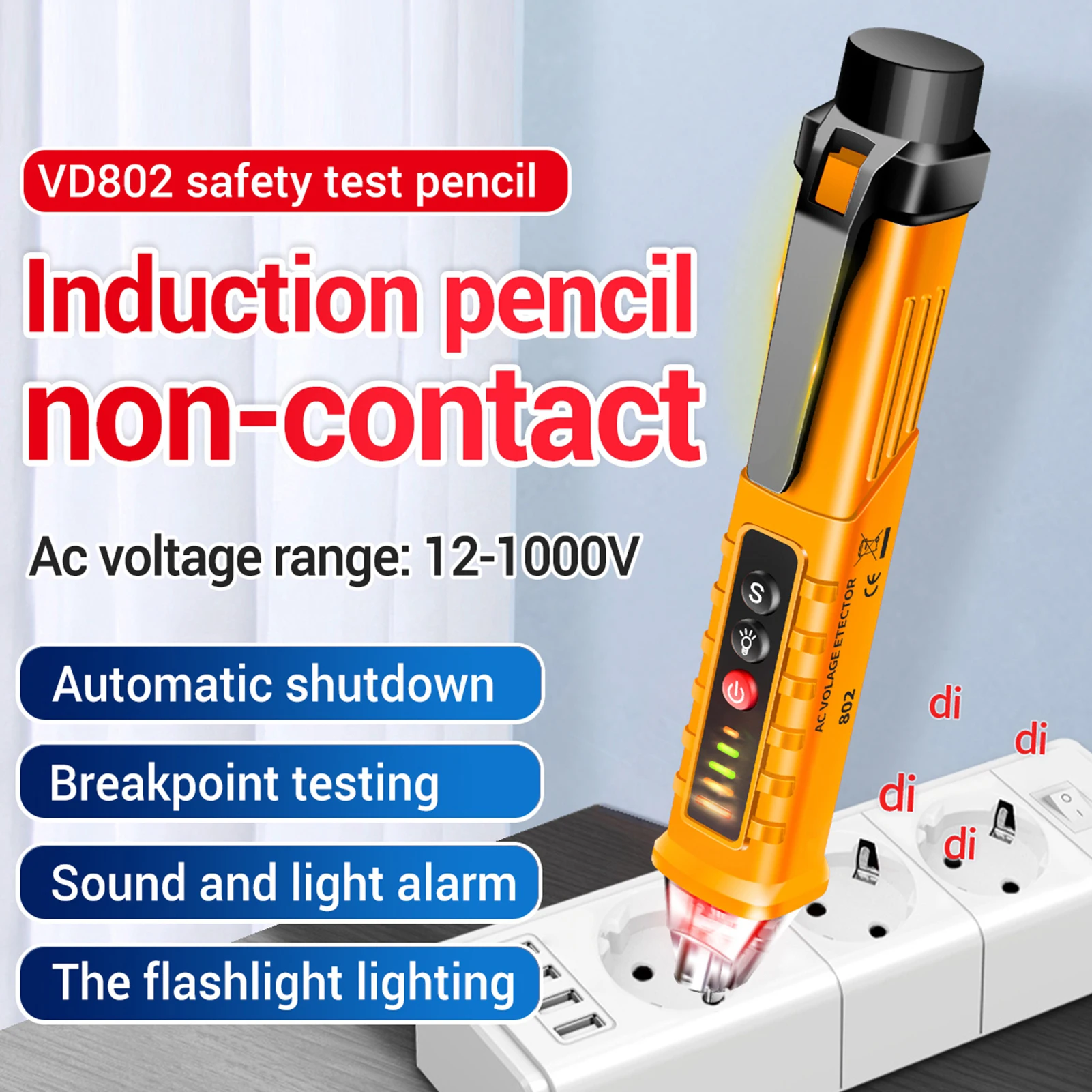 ANENG VD802 Non-contact AC Voltage Detector Tester Meter 12V-1000v Pen Style Electric Indicator LED Outlet Voltage Dectetor