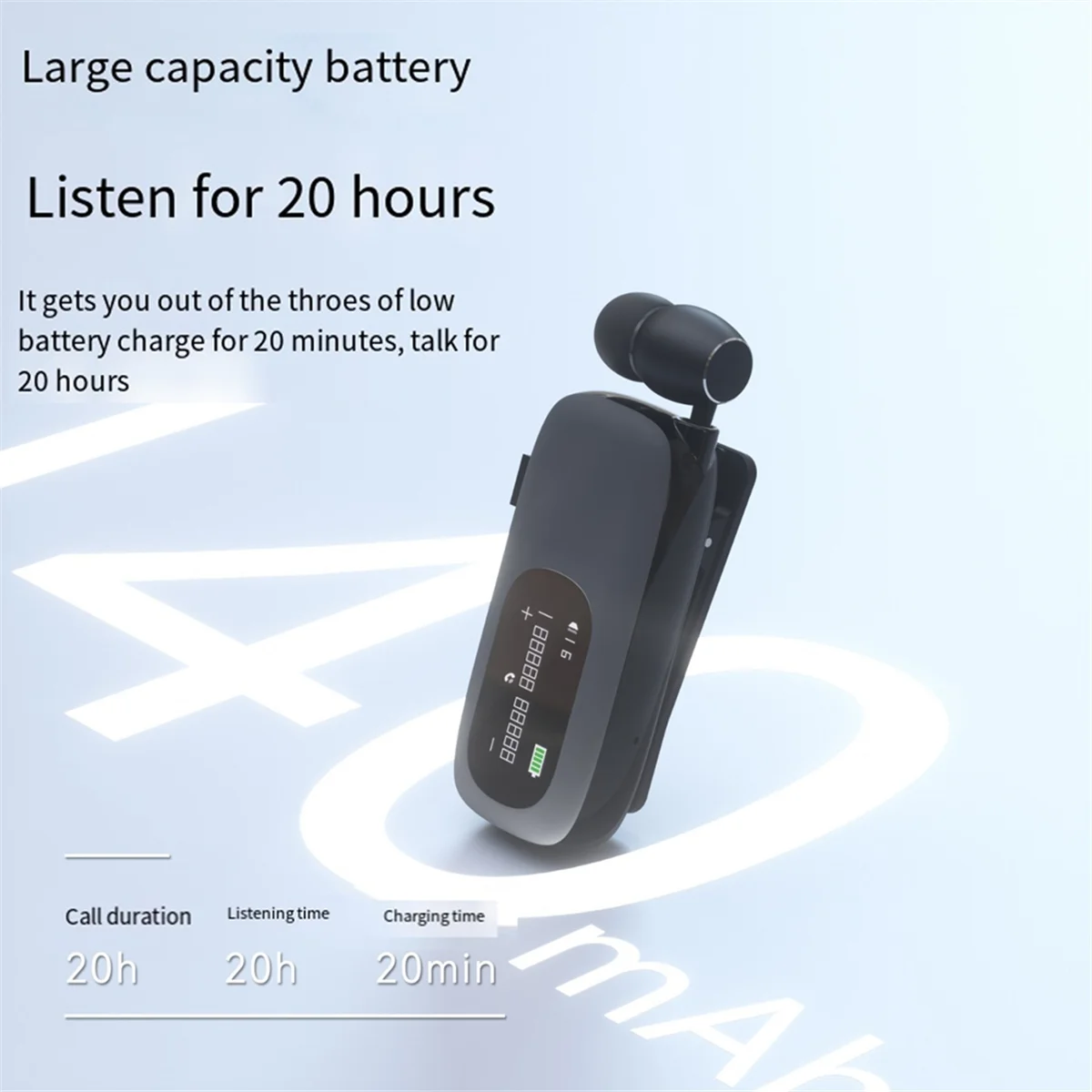 AB01 Business Clip Earphone Handsfree Bluetooth V5.4 LCD Display Call Noise Canceling Headphones in Lotus Khaki Silver