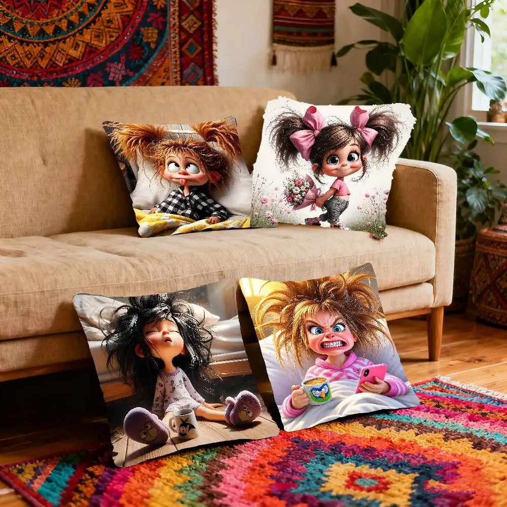 Cute Moody Cartoon Girl Pillow Case Elegant Couple Home Living Room Bedroom Decorative Rectangle Pillowcase Sofa Cushion Cover