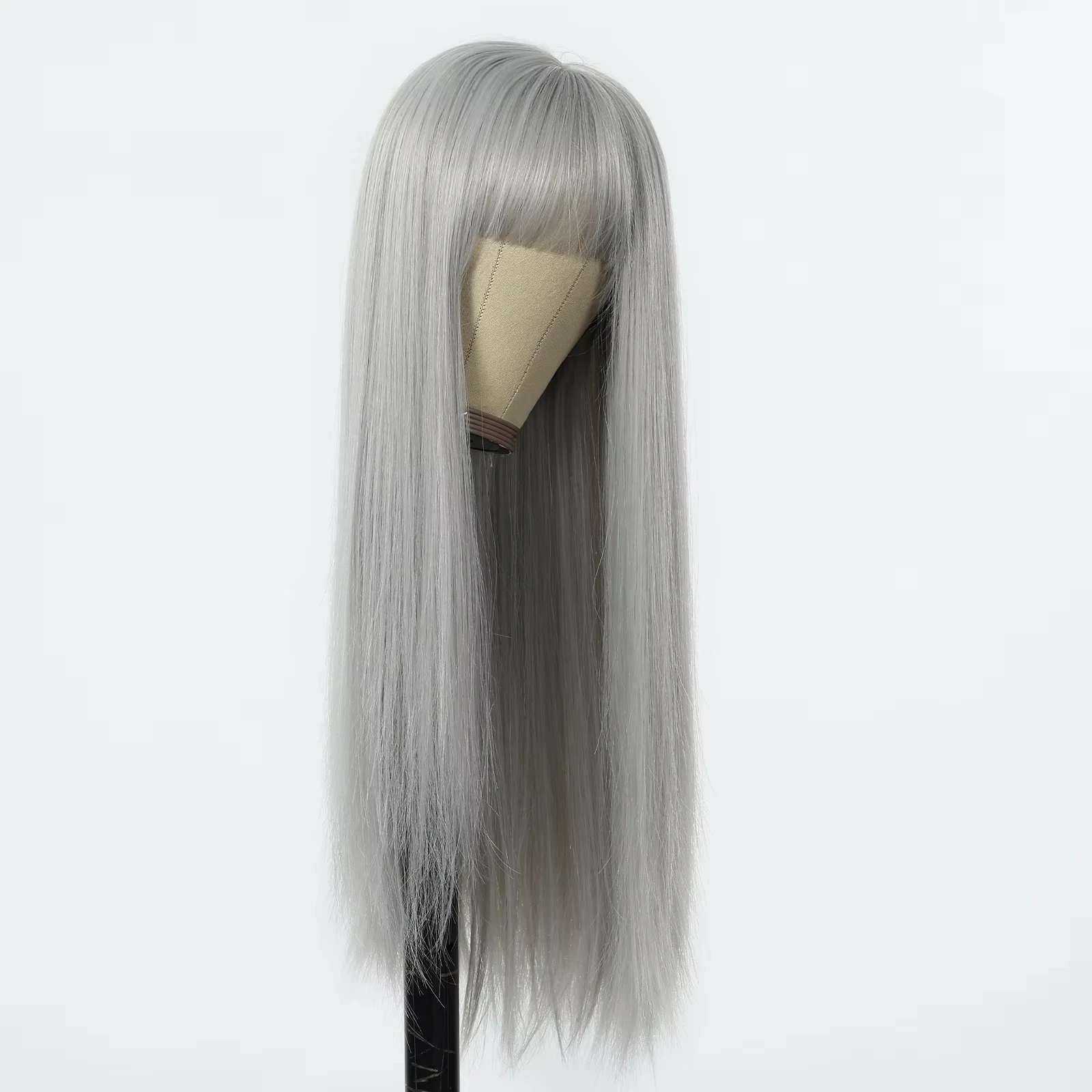 Grey Long Straight Synthetic Wig for Cosplay & Daily Use