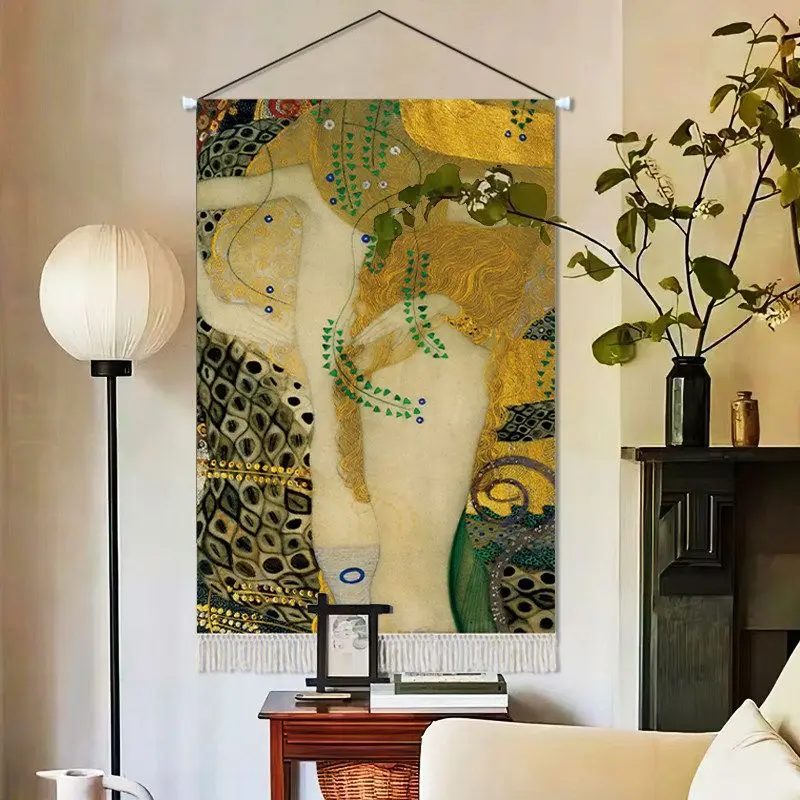 VIKAMA Retro Art Scroll Tapestry Oil Painting Wind Style Linen Wall Hanging Bedroom Dorm Living Room Home Decor Elegant Decor