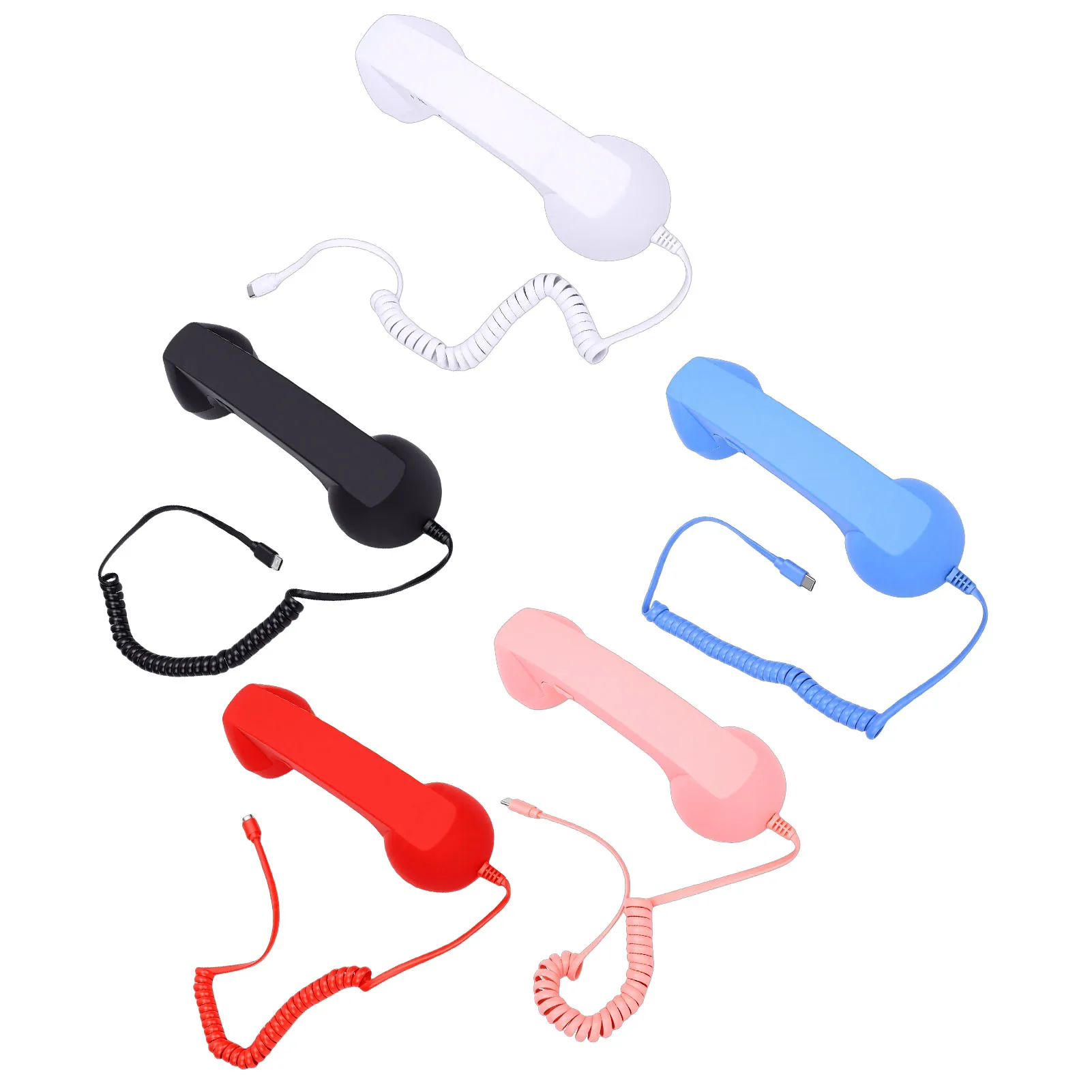 【New】Retro Phone Handset Type C Wired Telephone Handset Handheld Receiver with Mic and Speaker for Conference Call