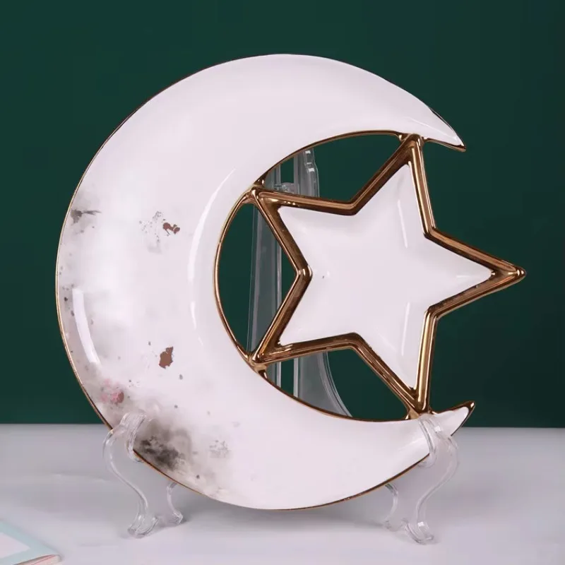 Eid plates Islam Ramadan unique design the moon star shape ceramic snack plates serving dishes