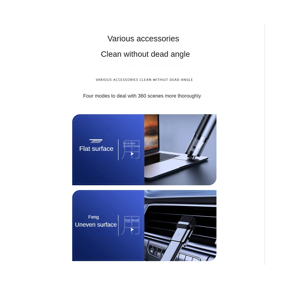 เครื่องดูดฝุ่นในรถยนต์5200PA ดูดแรงสูงเครื่องดูดฝุ่นแบบพกพาไร้สายทำความสะอาดมือถือขนาดเล็กใช้งานได้สองแบบ-สีดำ