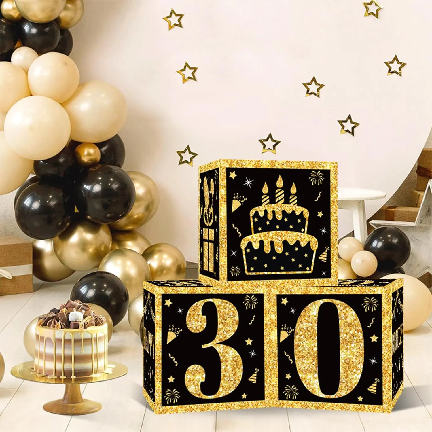 Schwarz-Gold Geburtstagszahlen Papierboxen Happy 16 18 21 30 40 50 60 70 80 90 Jahre Geburtstagsparty Deko Geburtstagsparty Zubehör